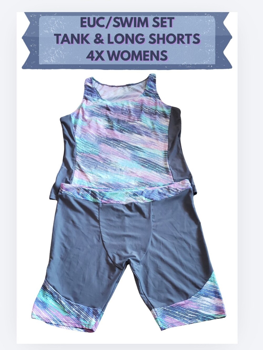 EUC/Woman's Multi-Color Swim Two-Piece Tank & Long Shorts 4x